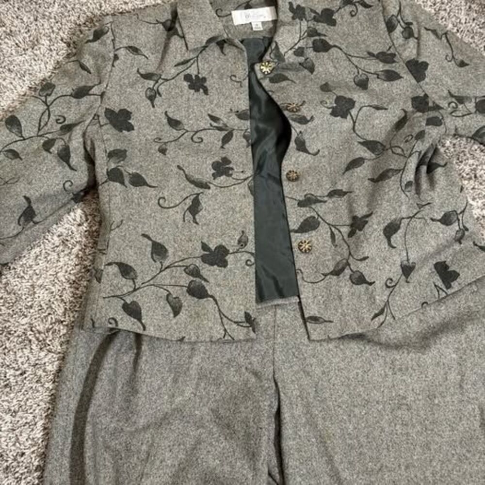 Oleg Cassini Womens 2 Piece Suit Set Floral Jacket Pants Size 18 Vintage
